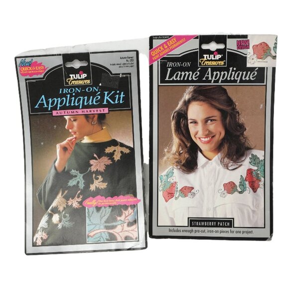 Vintage Tulip Treasures Iron On Patches Lame Strawberry Autumn Harvest 90s Leaf - Picture 1 of 10